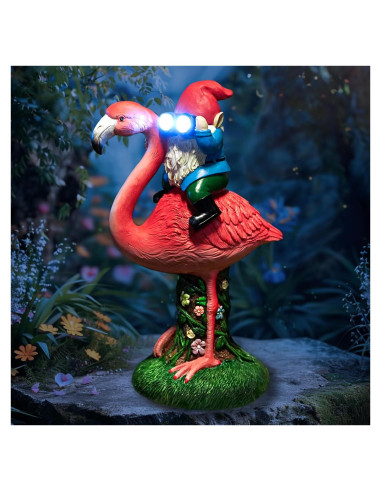 Estatua Solar de Jardín Gnome Flamenco ArtTerpnica 30cm
