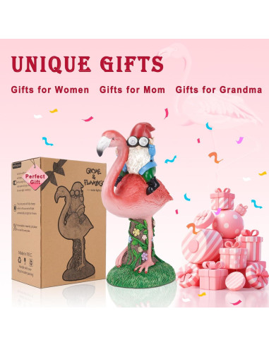 Estatua Solar de Jardín Gnome Flamenco ArtTerpnica 30cm