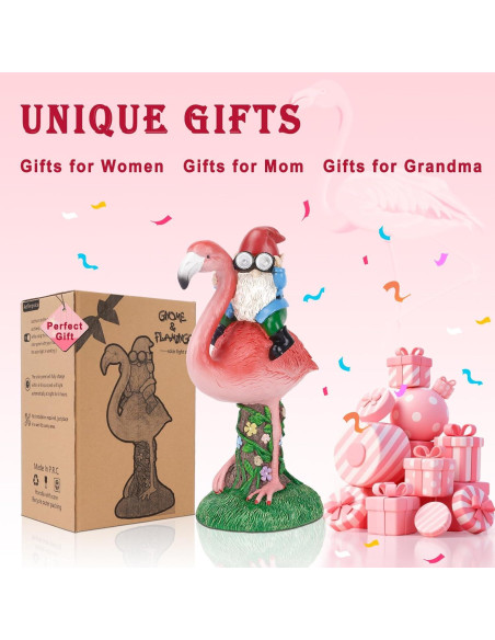 Estatua Solar de Jardín Gnome Flamenco ArtTerpnica 30cm