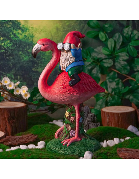 Estatua Solar de Jardín Gnome Flamenco ArtTerpnica 30cm