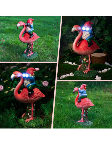 Estatua Solar de Jardín Gnome Flamenco ArtTerpnica 30cm