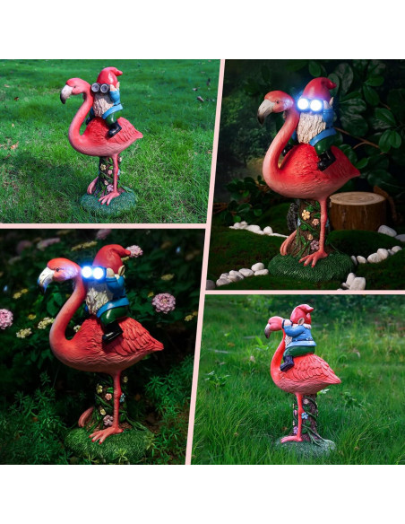 Estatua Solar de Jardín Gnome Flamenco ArtTerpnica 30cm