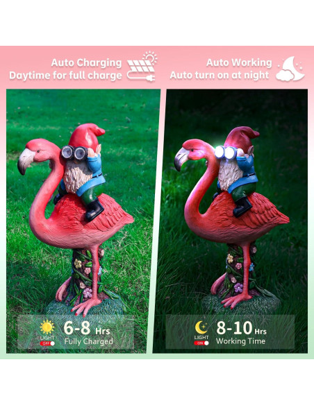 Estatua Solar de Jardín Gnome Flamenco ArtTerpnica 30cm