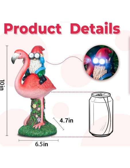 Estatua Solar de Jardín Gnome Flamenco ArtTerpnica 30cm