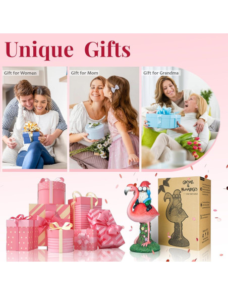 Estatua Solar de Jardín Gnome Flamenco ArtTerpnica 30cm