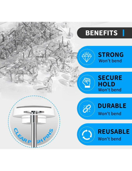150 Clavos Transparentes para Tableros de Anuncios - GZD002