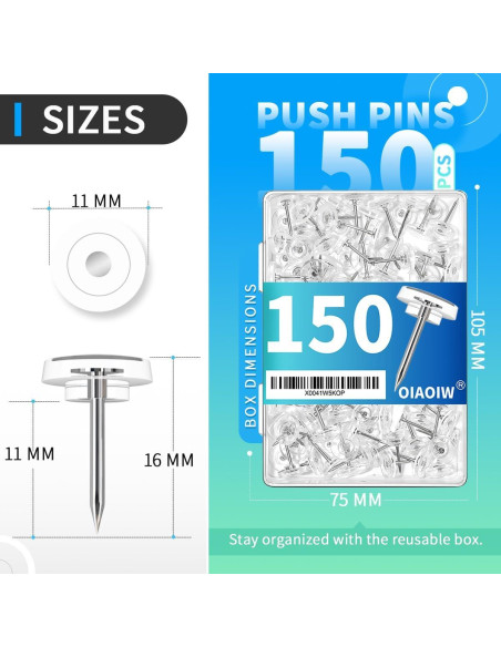 150 Clavos Transparentes para Tableros de Anuncios - GZD002