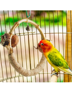 Columpio Circular de Bambú MUYG con Nueces para Aves 17.78 cm 2