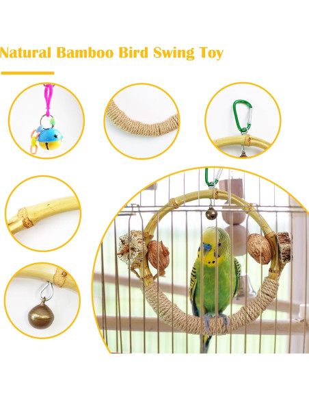 Columpio Circular de Bambú MUYG con Nueces para Aves 17.78 cm