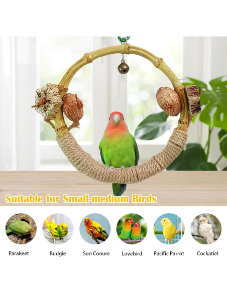 Columpio Circular de Bambú MUYG con Nueces para Aves 17.78 cm