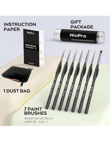 Conjunto de Pinceles de Detalle Nicpro 7 Piezas para Pintura
