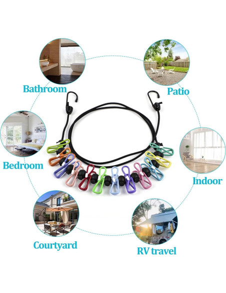 Cuerda de Ropa Retráctil Esteopt 1.8M con 12 Clips Multicolor
