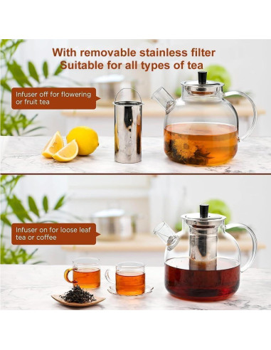 Tetera de vidrio borosilicato 800ml Ehugos con infusor
