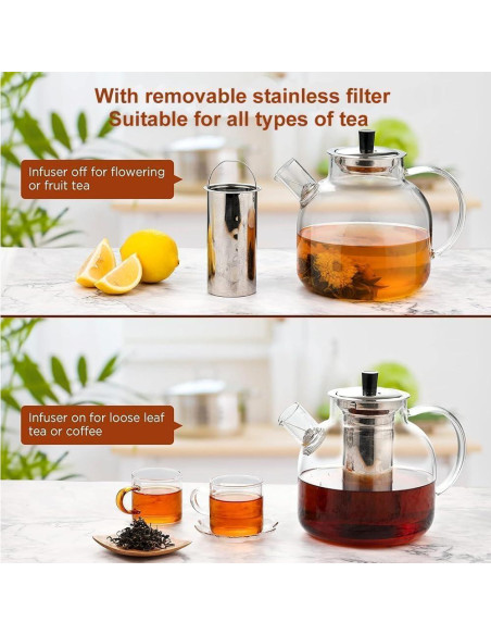Tetera de vidrio borosilicato 800ml Ehugos con infusor
