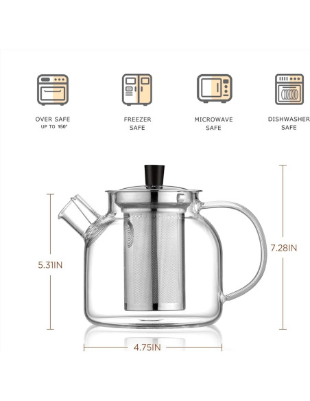 Tetera de vidrio borosilicato 800ml Ehugos con infusor