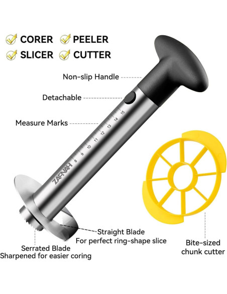 Cortador y Corador de Piña ZAFNAH Acero Inoxidable 18.2 cm Cortador y Corador de Piña ZAFNAH Acero Inoxidable 18.2 cm