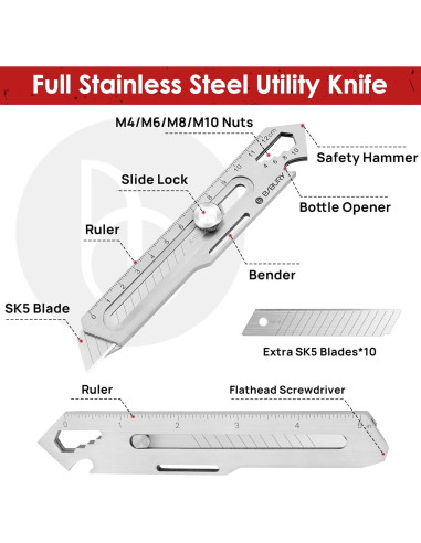 Cuchillo Utilitario Retráctil BIBURY 2 Pack Acero Inoxidable