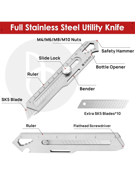 Cuchillo Utilitario Retráctil BIBURY 2 Pack Acero Inoxidable