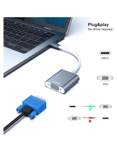 Adaptador BENFEI USB-C a VGA Gris - Compatible con MacBook y iPhone