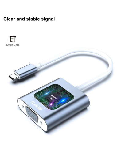 Adaptador BENFEI USB-C a VGA Gris - Compatible con MacBook y iPhone