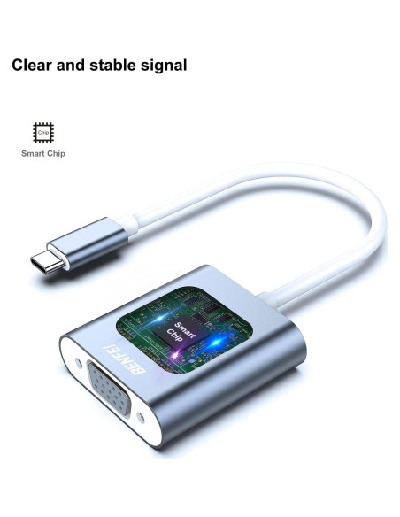 Adaptador BENFEI USB-C a VGA Gris - Compatible con MacBook y iPhone