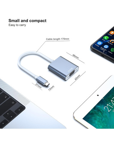 Adaptador BENFEI USB-C a VGA Gris - Compatible con MacBook y iPhone