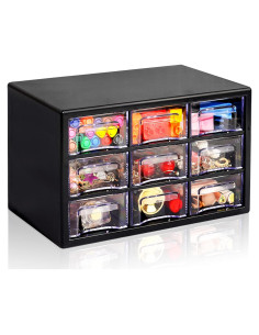 Organizador de Escritorio FODIENS 9 Cajones Transparente Negro 25x16x15 cm