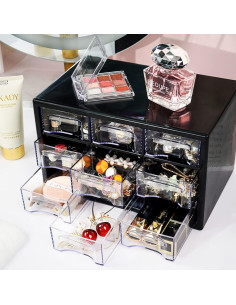 Organizador de Escritorio FODIENS 9 Cajones Transparente Negro 25x16x15 cm 2