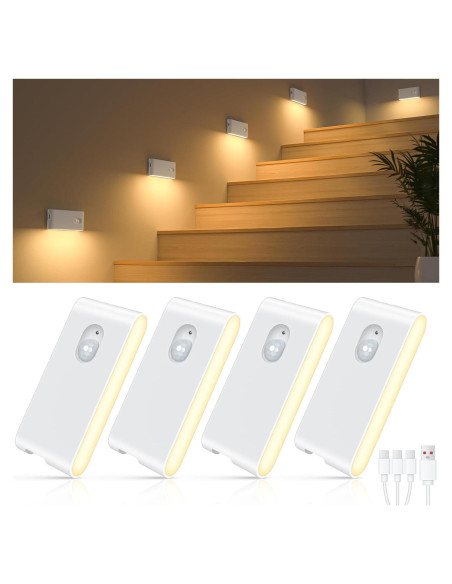 Luces de Escalera WILLED Recargables con Sensor de Movimiento - 4 Pack