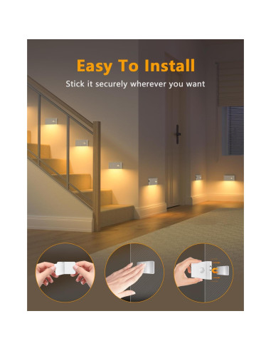 Luces de Escalera WILLED Recargables con Sensor de Movimiento - 4 Pack