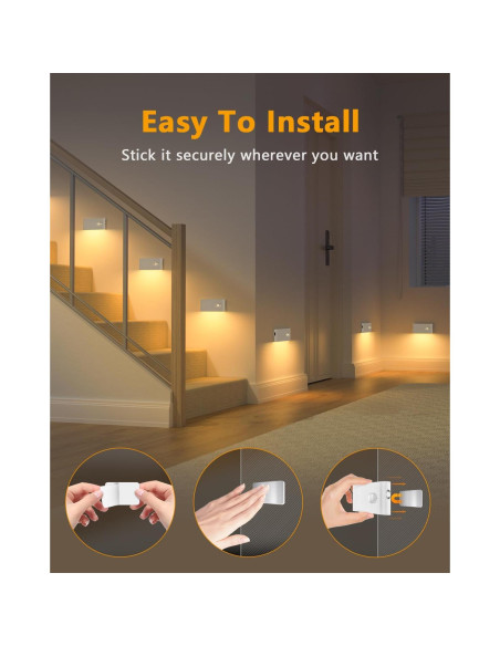 Luces de Escalera WILLED Recargables con Sensor de Movimiento - 4 Pack