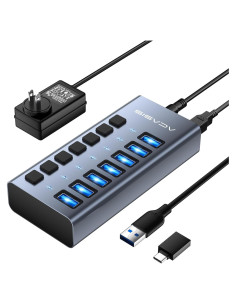 Hub USB 3.1 Alimentado ACASIS 7 Puertos 10Gbps Aluminio