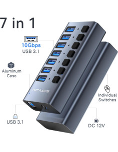 Hub USB 3.1 Alimentado ACASIS 7 Puertos 10Gbps Aluminio 2