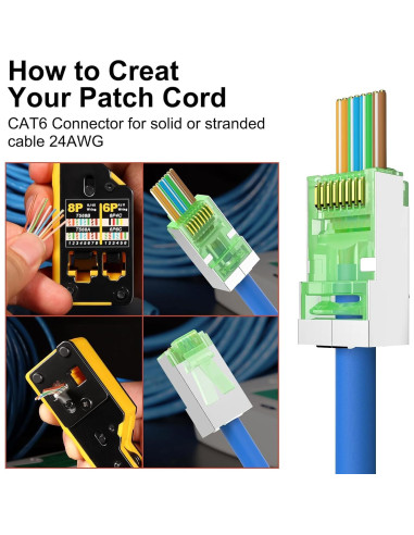 Conectores RJ45 Passthrough Cat 6 Blindados Solsop 100PCS