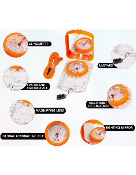 Brújula de Boy Scout TurnOnSport con Espejo y Declinación Ajustable
