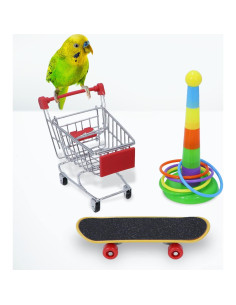 Juguetes para Aves Wontee 3 Piezas Carrito Patineta Anillo 2