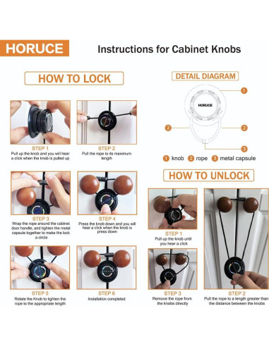 5 Cerraduras de Gabinete a Prueba de Bebés HORUCE - Negro