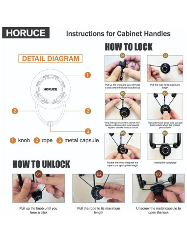 5 Cerraduras de Gabinete a Prueba de Bebés HORUCE - Negro