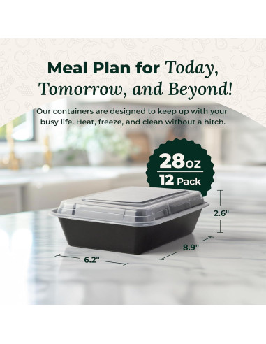 Contenedores de Comida Enther 12 Piezas 830ml Apilables BPA Free