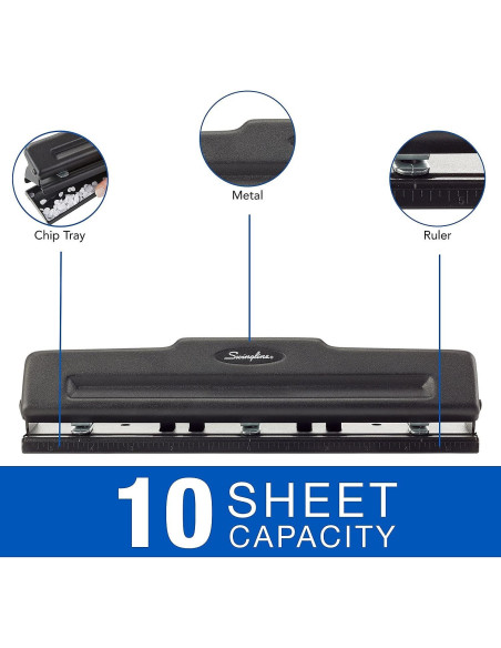 Perforadora Swingline A7074015K 3 Agujeros 10 Hojas Negra