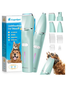 Kit Cortapelos 4-en-1 Cupofpet Verde con Luz LED y Bajo Ruido