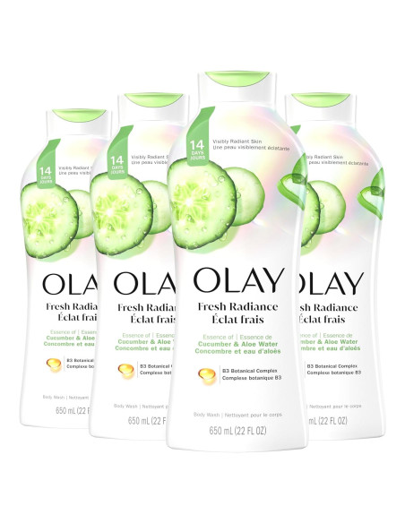 Gel de Ducha Olay 650 ml x 4, Aroma Pepino y Aloe, Hidratante