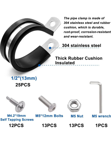 Abrazaderas de Cable 50PCS Taiss 1/2" Acero Inoxidable 304