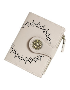 Cartera Pequeña Mujer Cuero Tipmile Bifold RFID Beige