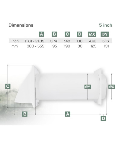 Kit de Ventilación de Pared Vent Systems 5" Ajustable Blanco