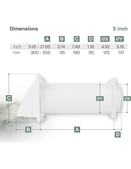 Kit de Ventilación de Pared Vent Systems 5" Ajustable Blanco