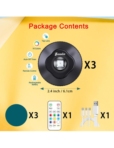 Luces LED Puck Zeadio con Control Remoto - Paquete de 3