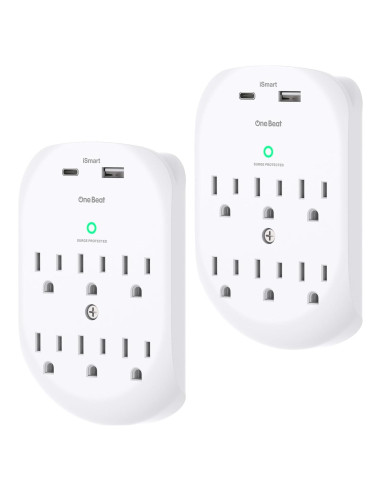 Extensor de Enchufe de Pared One Beat 6 AC + 2 USB Carga Rápida