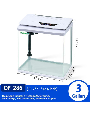Acuario 11.36L Wedoelsim con Filtro y Luz LED 7 Colores