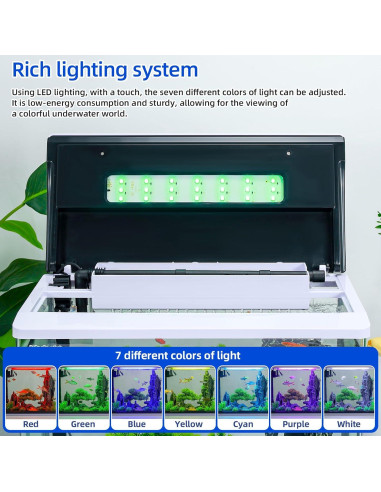 Acuario 11.36L Wedoelsim con Filtro y Luz LED 7 Colores